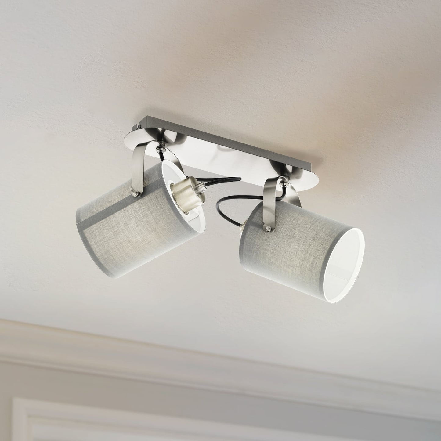 Ceiling lamp Villabate with 2 grey textile shades