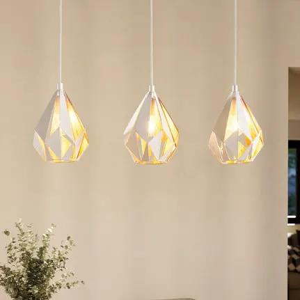 Carlton 1 pendant light three-bulb, white and gold