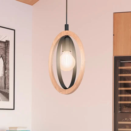 Basildon pendant light made of wood/steel one-bulb
