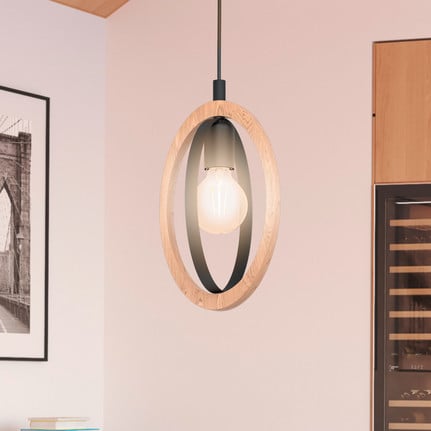 Basildon pendant light made of wood/steel one-bulb