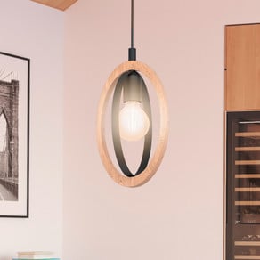 Basildon pendant light made of wood/steel one-bulb