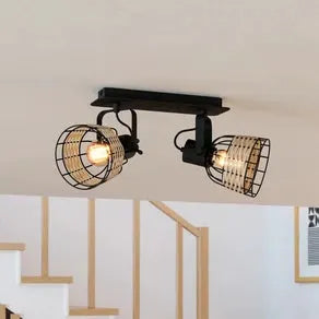 Anwick 1 ceiling spotlight steel/rattan, two-bulb