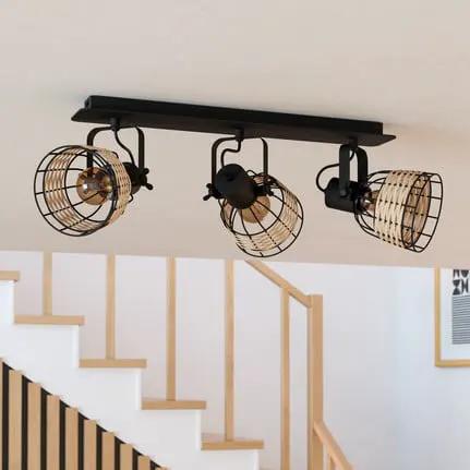 Anwick 1 downlight, rattan decoration, 3-bulb