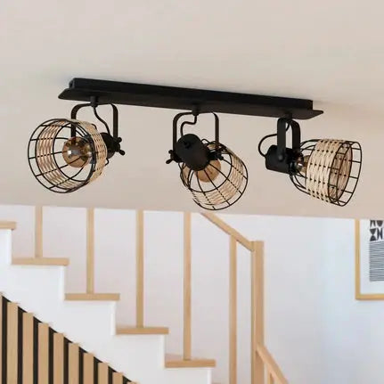 Anwick 1 downlight, rattan decoration, 3-bulb