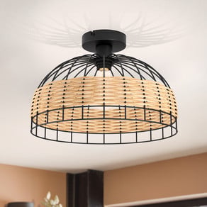 Anwick ceiling light, steel with rattan mesh