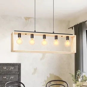 Famborough hanging lamp with wooden frame, 5-bulb