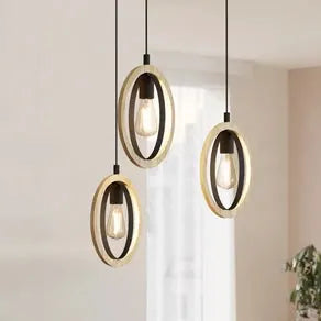 Basildon hanging light, wood details 3-bulb, rings
