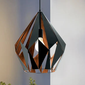 Carlton pendant light, black/copper, Ø 38.5 cm