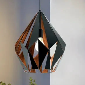 Carlton pendant light, black/copper, Ø 38.5 cm