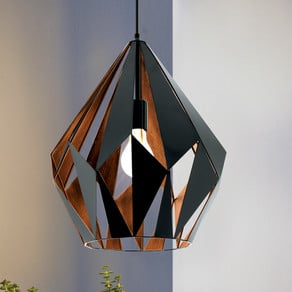 Carlton pendant light, black/copper, Ø 38.5 cm