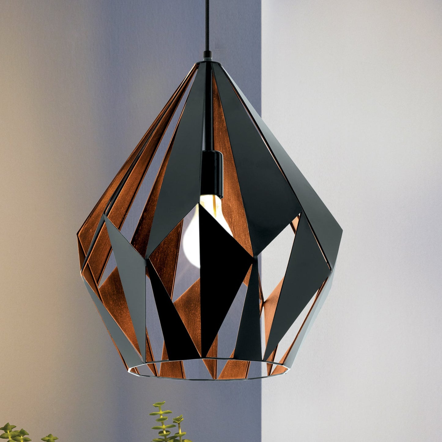 Carlton pendant light, black/copper, Ø 38.5 cm