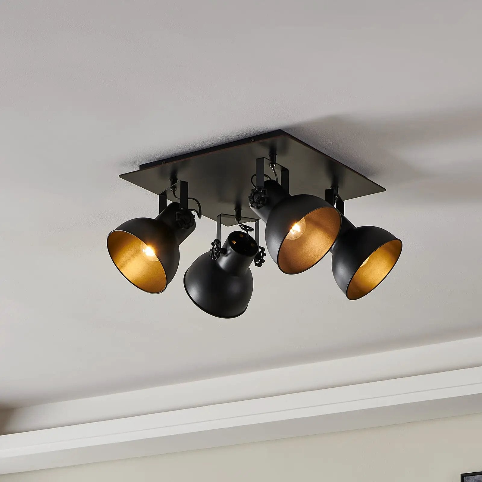 Barnstaple ceiling spotlight, black, 4-bulb