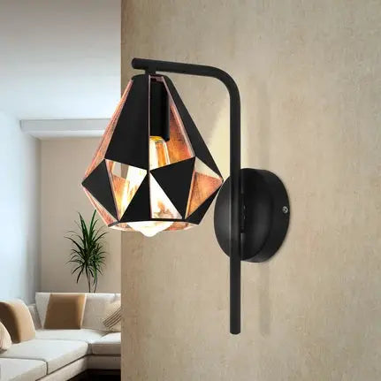 Carlton wall light, black/copper with boom