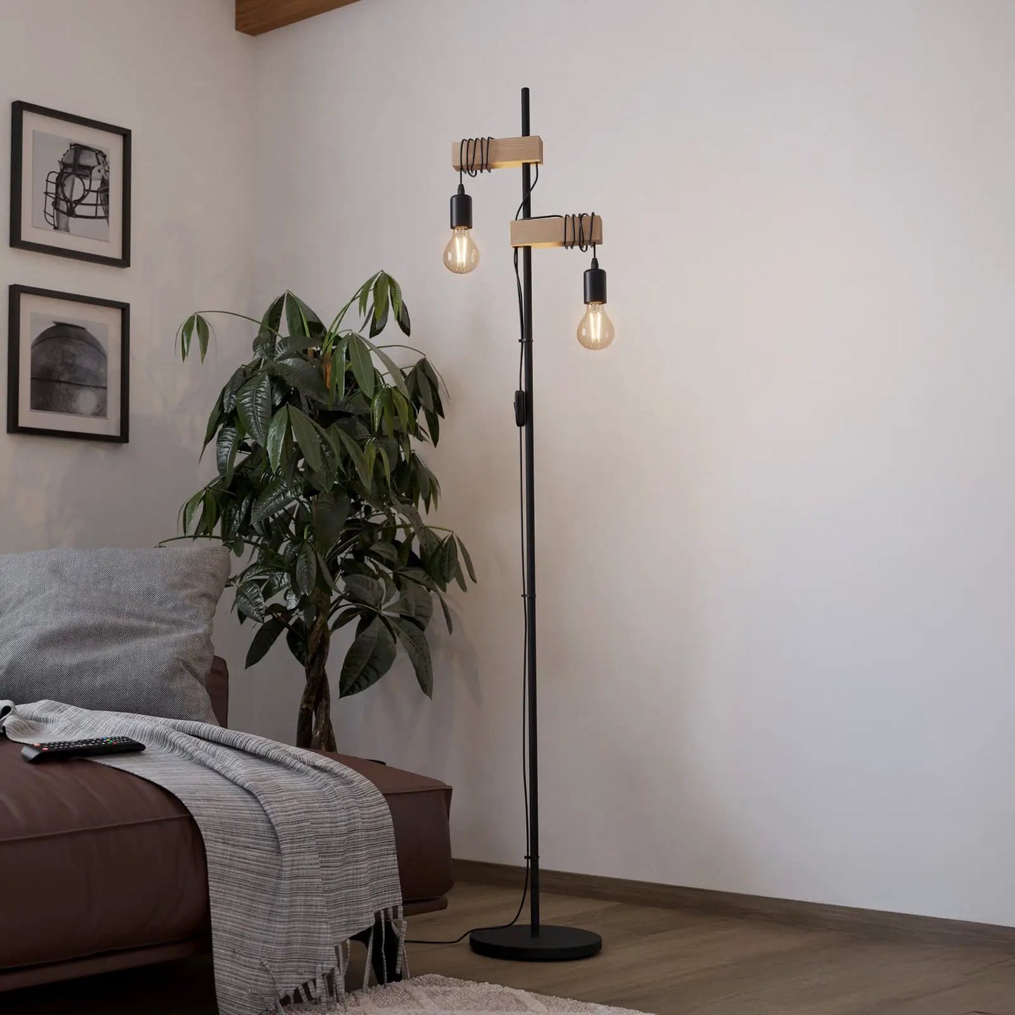Townshend floor lamp 2-bulb black/light wood