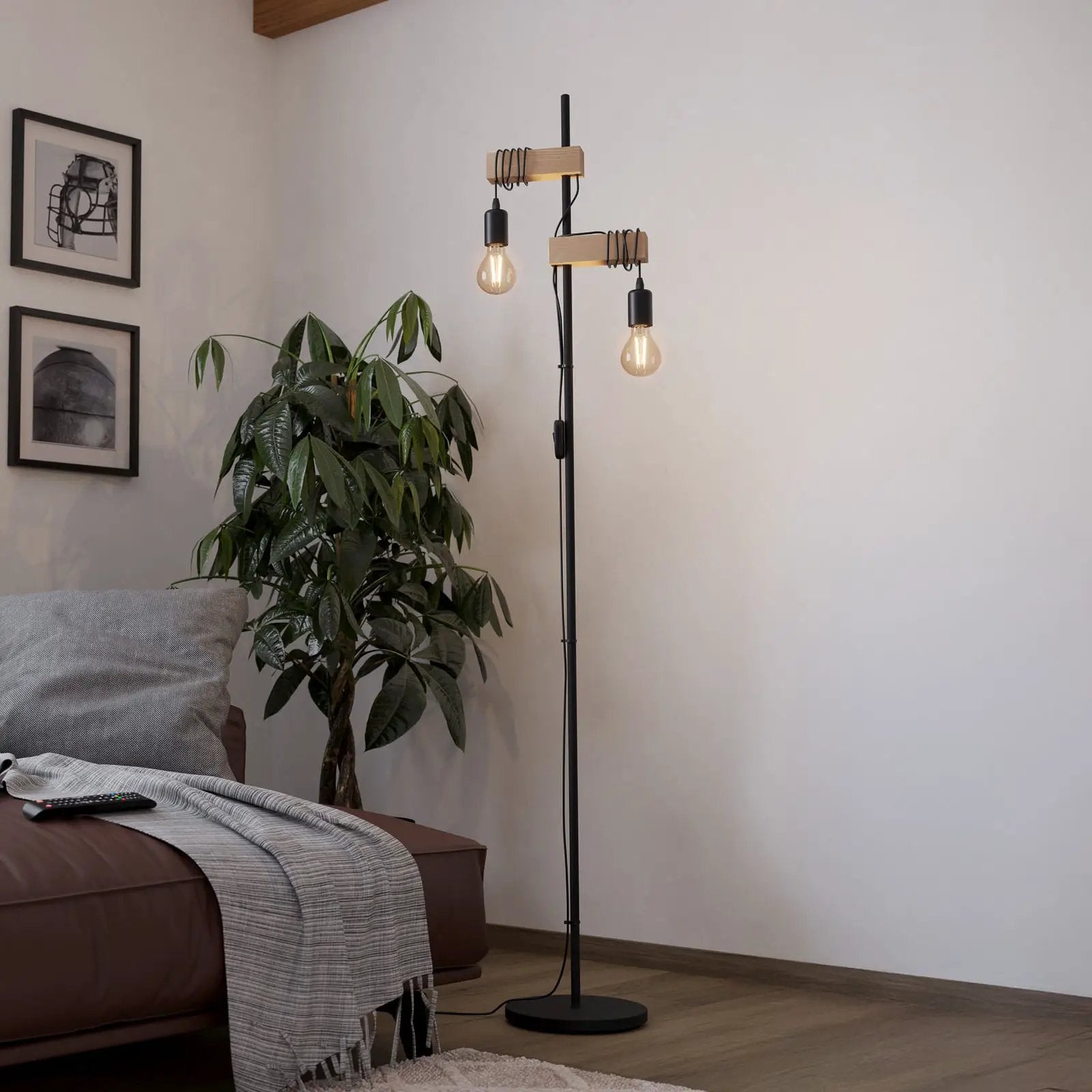 Townshend floor lamp 2-bulb black/light wood