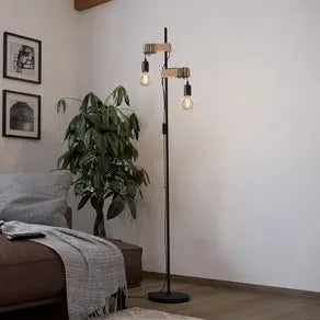 Townshend floor lamp 2-bulb black/light wood