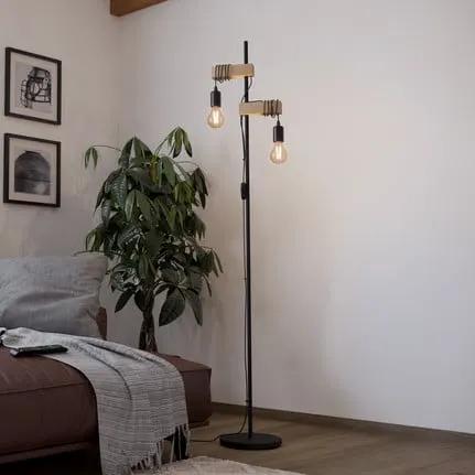 Townshend floor lamp 2-bulb black/light wood