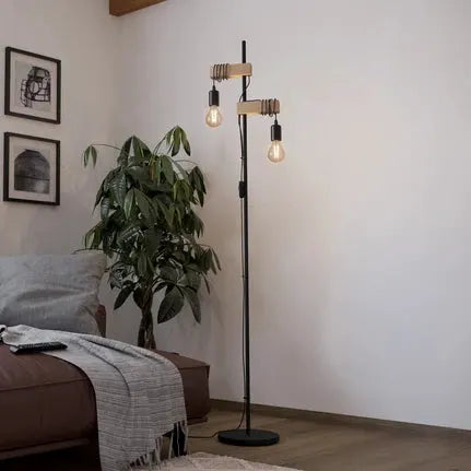 Townshend floor lamp 2-bulb black/light wood