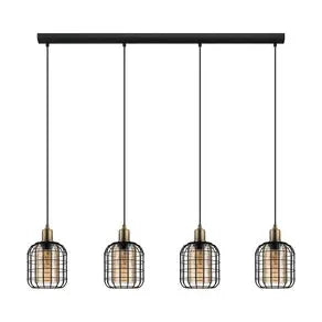 Chisle hanging light, black/amber, 4-bulb