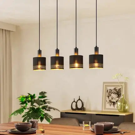 Esteperra hanging light, black/gold, 4-bulb