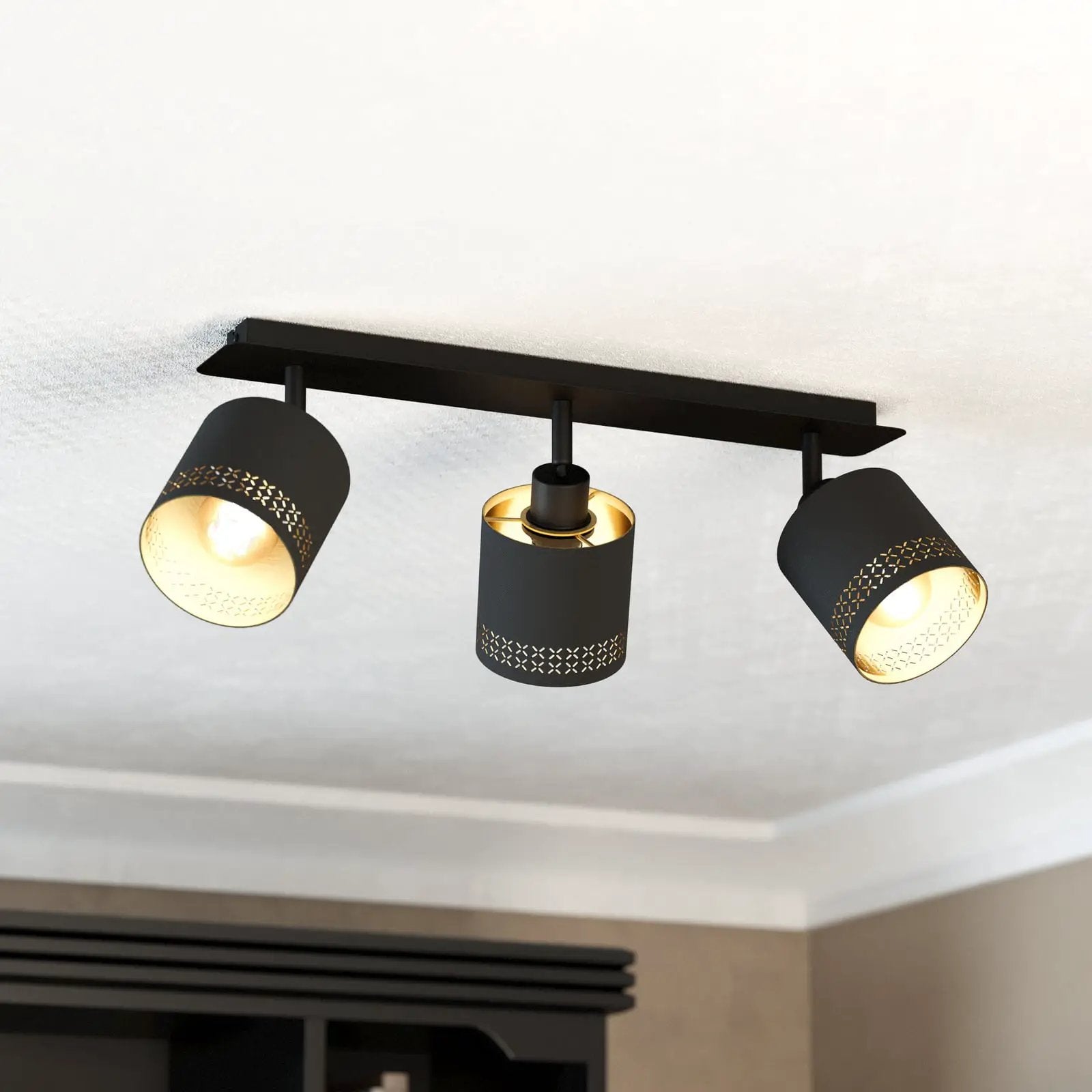 Esteperra ceiling light, black/gold, 3-bulb