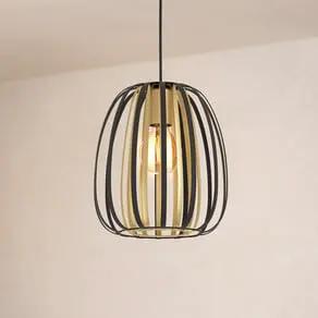 Encinitos pendant light, black/brass, Ø 25.5 cm