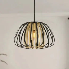 Encinitos pendant light, black/brass, Ø 37.5 cm