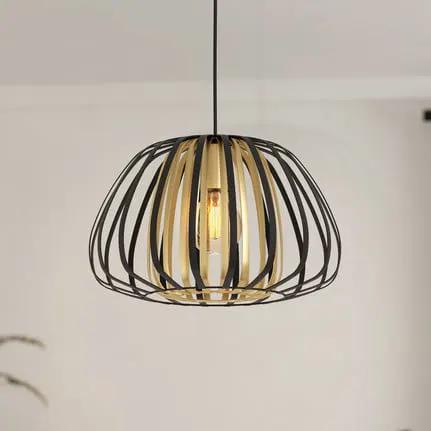 Encinitos pendant light, black/brass, Ø 37.5 cm