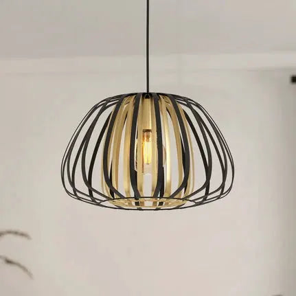 Encinitos pendant light, black/brass, Ø 37.5 cm
