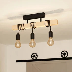 Townshend ceiling lamp made of wood, 3-bulb black