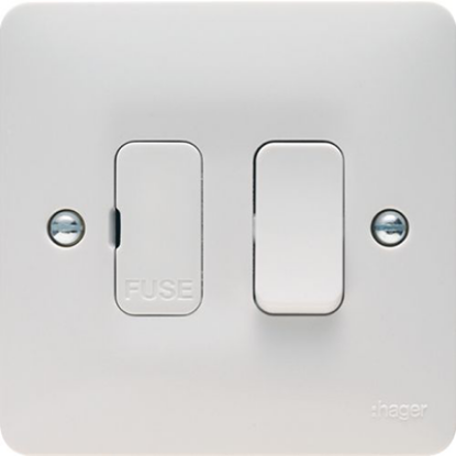 White fused connection unit with switch for UK electrical wiring