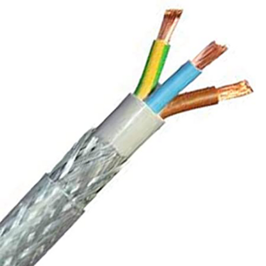3 core PVC steel braid electrical control cable with copper wires exposed