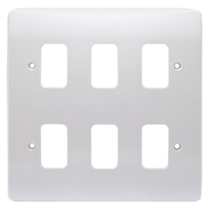 White 6-gang front plate for light switches, UK wiring accessory, wall-mounted