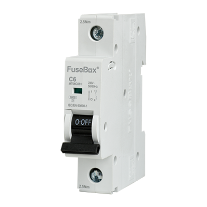 Single pole type C MCB circuit breaker with ON-OFF switch for electrical wiring protection