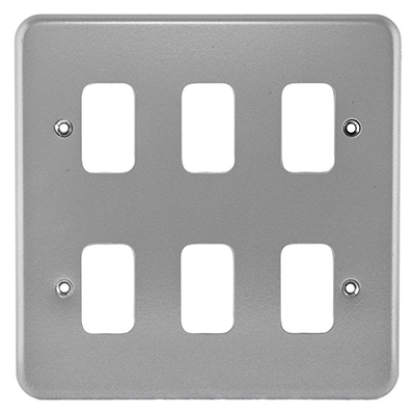 6 gang metalclad front plate for switches, grey finish, electrical wiring accessory