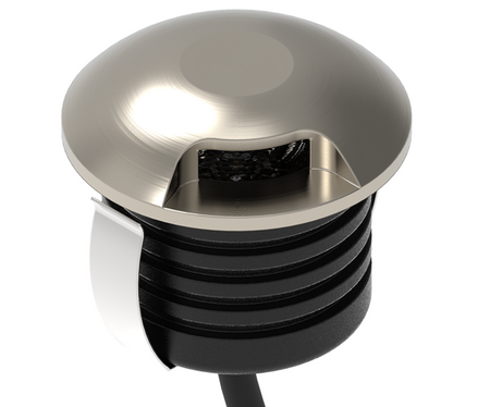 Modern LED deck light with a brushed metal finish, ideal for outdoor lighting solutions.