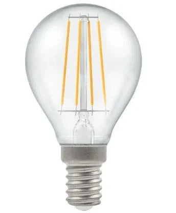 Clear round dimmable LED filament bulb E14 SES, 2700K warm white, screw base