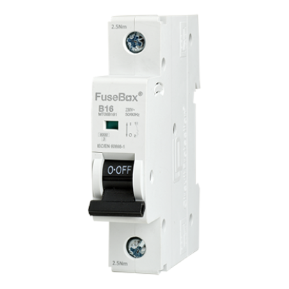 Single pole B16 MCB circuit breaker with black switch for electrical wiring protection