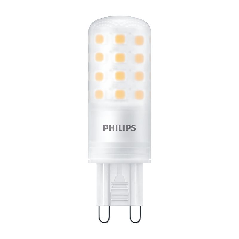 LED G9 40W warm white dimmable capsule light bulb with visible chips, 230V