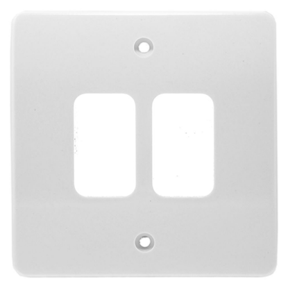 White 2-gang front plate for UK electrical light switches or sockets