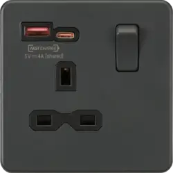ml antricate 13A 1G SP Switched Socket with Dual USB A+C 12V DC 1.5A [Max. 18W] - Anthracite with Black Insert - ml antricate 13A 1G SP Switched Socket with Dual USB A+C 12V DC 1.5A [Max. 18W] - Anthracite with Black Insert