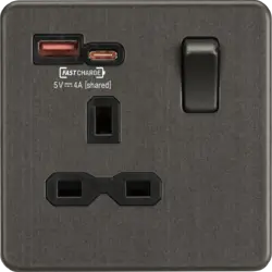 ml smoked bronze 13A 1G SP Switched Socket with Dual USB A+C 12V DC 1.5A [Max. 18W] - Smoked Bronze with Black Insert - Electrical ml smoked bronze 13A 1G SP Switched Socket with Dual USB A+C 12V DC 1.5A [Max. 18W] - Smoked Bronze with Black Insert Electrical