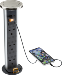 pop up IP54 3G pop-up socket with dual USB charger A+C (FASTCHARGE) - Brushed chrome Cap - pop up IP54 3G pop-up socket with dual USB charger A+C (FASTCHARGE) - Brushed chrome Cap