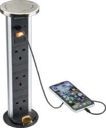 pop up IP54 3G pop-up socket with dual USB charger A+C (FASTCHARGE) - Brushed chrome Cap - pop up IP54 3G pop-up socket with dual USB charger A+C (FASTCHARGE) - Brushed chrome Cap
