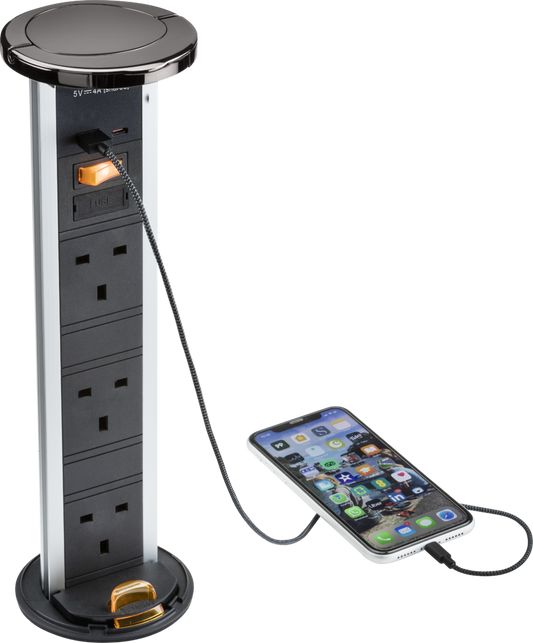 pop up IP54 3G pop-up socket with dual USB charger A+C (FASTCHARGE) - Black nickel Cap - pop up IP54 3G pop-up socket with dual USB charger A+C (FASTCHARGE) - Black nickel Cap