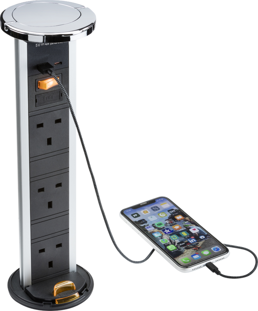 pop up IP54 3G pop-up socket with dual USB charger A+C (FASTCHARGE) - Polished chrome Cap - pop up IP54 3G pop-up socket with dual USB charger A+C (FASTCHARGE) - Polished chrome Cap