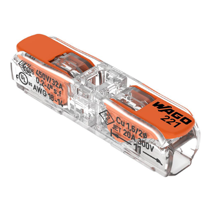 2-conductor 4mm electrical terminal block with orange lever for wiring connections