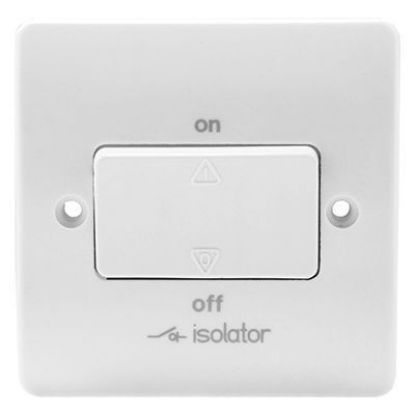 Triple pole fan isolator switch for electrical wiring, white wall-mounted unit