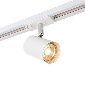 Modern white LED track light fixture mounted on ceiling rail for home or office lighting