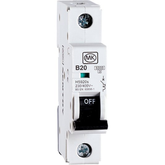 Single pole B-curve 20A circuit breaker with ON/OFF switch for electrical wiring